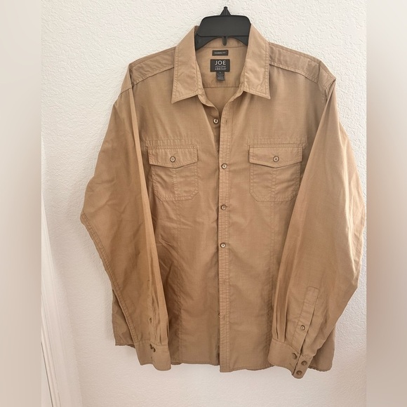 JOE Joseph Abboud Modern Fit Men’s Long Sleeve Safari Khaki Button Down Shirt. L - Picture 1 of 10